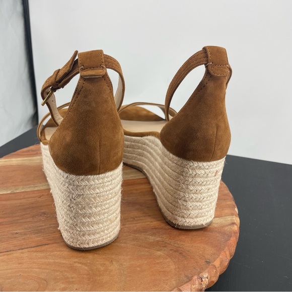 Veronica Beard Gianna Raffia espadrilles platform Sandals Sz 10 caramel leather - Picture 5 of 9